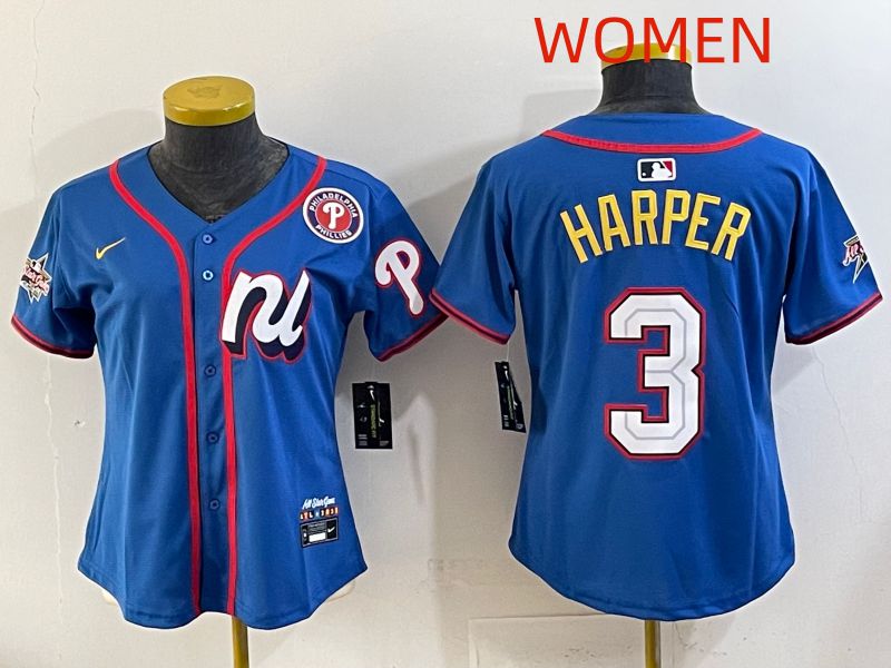 Women 2025 Philadelphia Phillies #3 Harper Blue All star Nike MLB Jersey style 01->women mlb jersey->Women Jersey